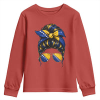 Bosnian Girl Messy Bun Flag Bandana Woman Graphic Youth Sweatshirt Bosnia Herzegovina Pride