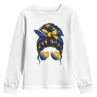 Bosnian Girl Messy Bun Flag Bandana Woman Graphic Youth Sweatshirt Bosnia Herzegovina Pride