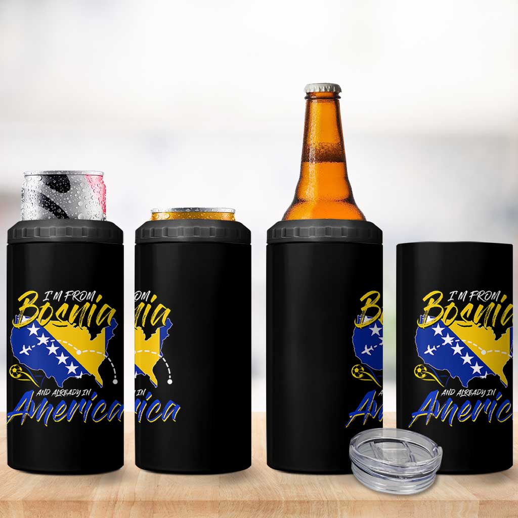From Bosnia and Already in America 4 in 1 Can Cooler Tumbler Bosnian Soccer Fan Travel Bosnia Herzegovina Pride