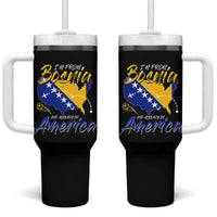 From Bosnia and Already in America Tumbler With Handle Bosnian Soccer Fan Travel Bosnia Herzegovina Pride