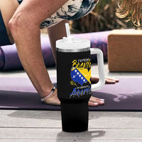 From Bosnia and Already in America Tumbler With Handle Bosnian Soccer Fan Travel Bosnia Herzegovina Pride