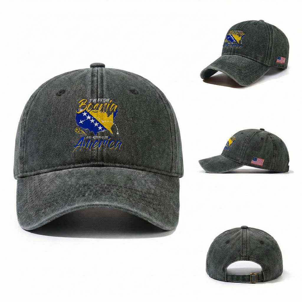 From Bosnia and Already in America Washed Cotton Baseball Cap Bosnian Soccer Fan Travel Bosnia Herzegovina Pride