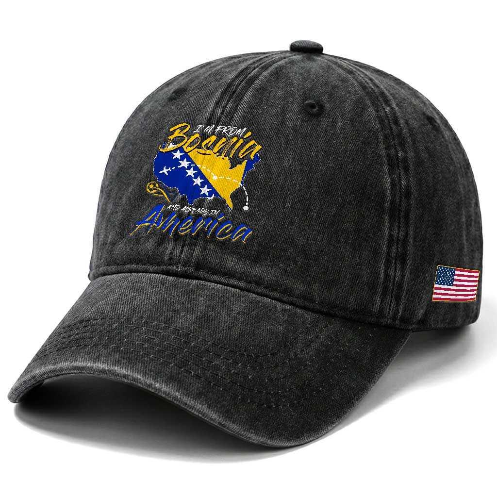 From Bosnia and Already in America Washed Cotton Baseball Cap Bosnian Soccer Fan Travel Bosnia Herzegovina Pride