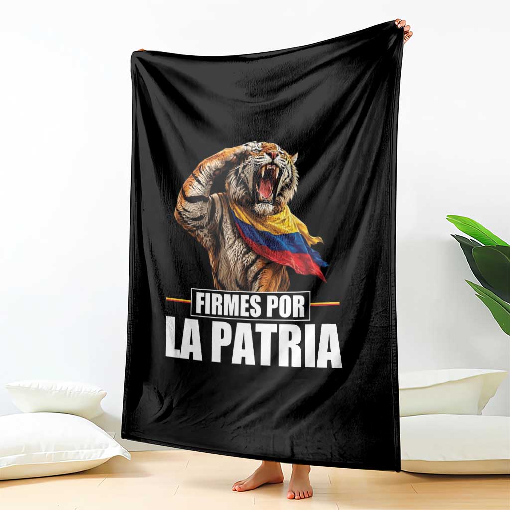 Firmes Por La Patria Colombian Pride Throw Blanket Roaring Saluting Tiger Patriotic Colombia Heritage Flag