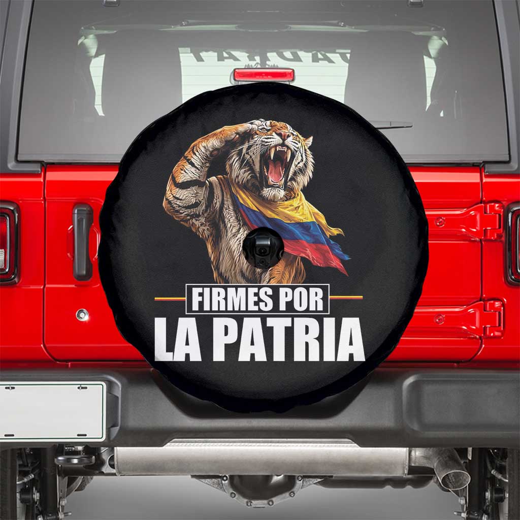Firmes Por La Patria Colombian Pride Spare Tire Cover Roaring Saluting Tiger Patriotic Colombia Heritage Flag