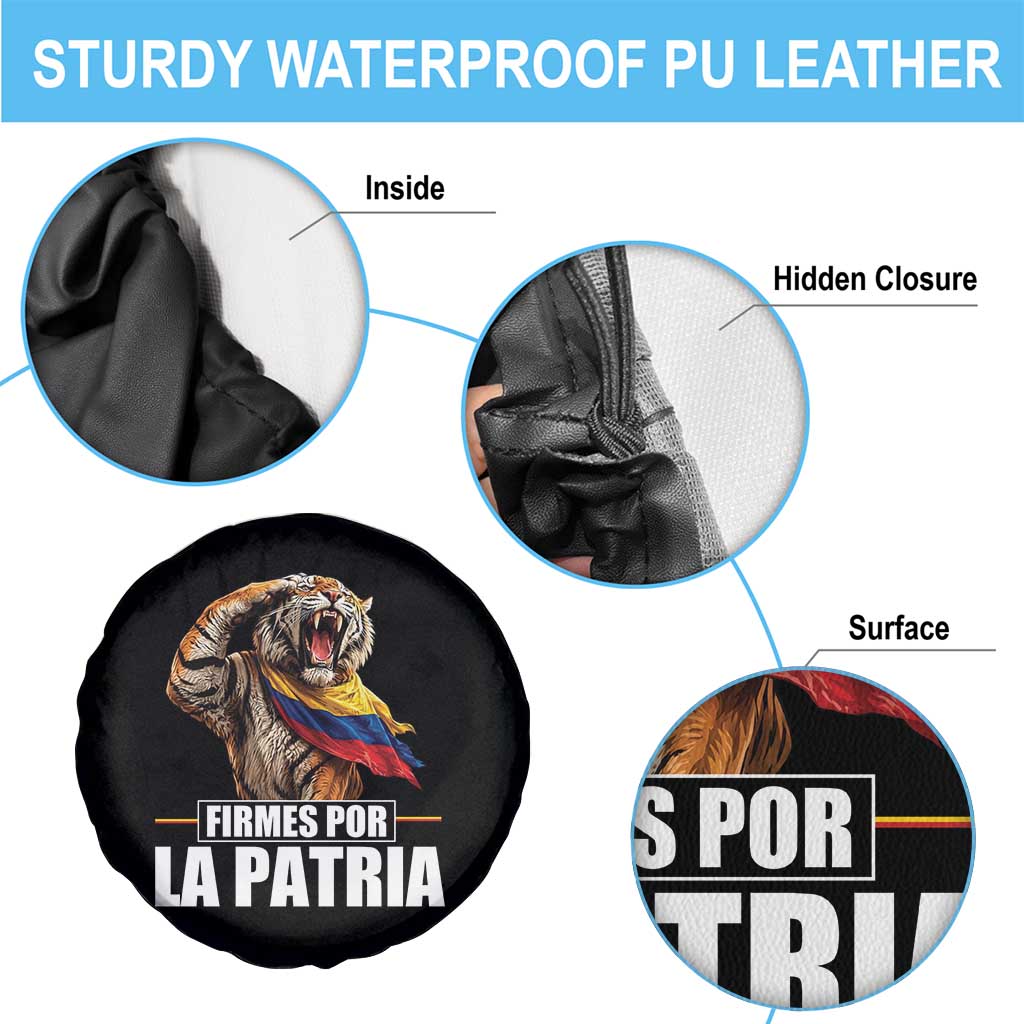 Firmes Por La Patria Colombian Pride Spare Tire Cover Roaring Saluting Tiger Patriotic Colombia Heritage Flag