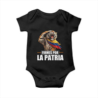 Firmes Por La Patria Colombian Pride Baby Onesie Roaring Saluting Tiger Patriotic Colombia Heritage Flag