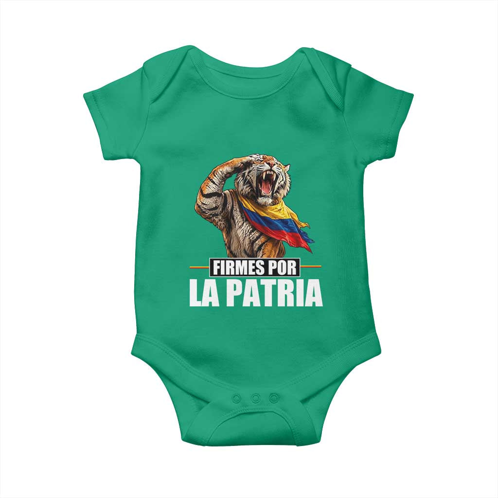 Firmes Por La Patria Colombian Pride Baby Onesie Roaring Saluting Tiger Patriotic Colombia Heritage Flag