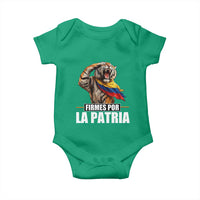 Firmes Por La Patria Colombian Pride Baby Onesie Roaring Saluting Tiger Patriotic Colombia Heritage Flag