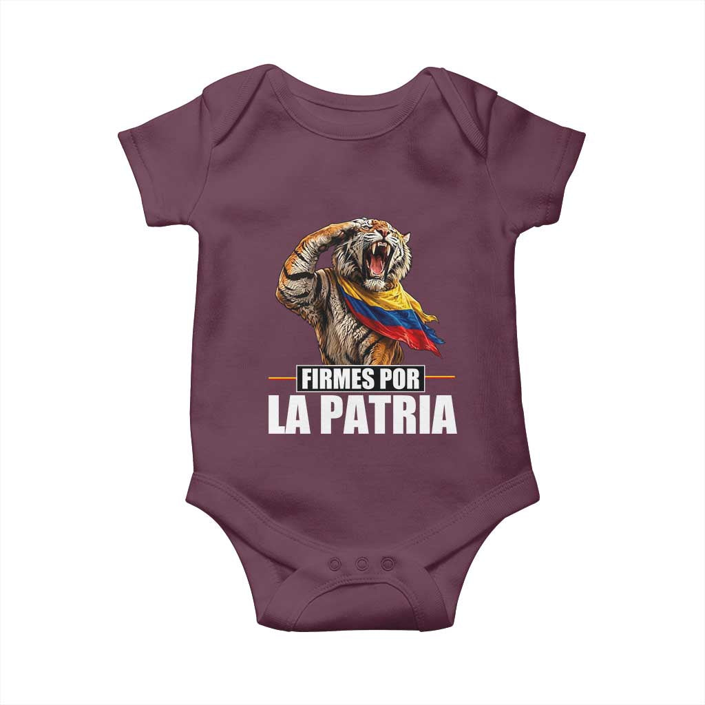 Firmes Por La Patria Colombian Pride Baby Onesie Roaring Saluting Tiger Patriotic Colombia Heritage Flag