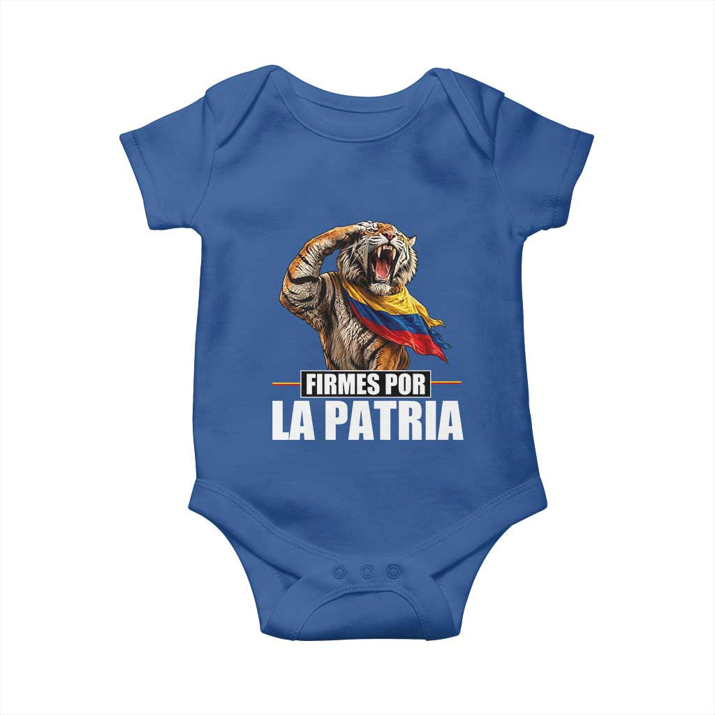 Firmes Por La Patria Colombian Pride Baby Onesie Roaring Saluting Tiger Patriotic Colombia Heritage Flag