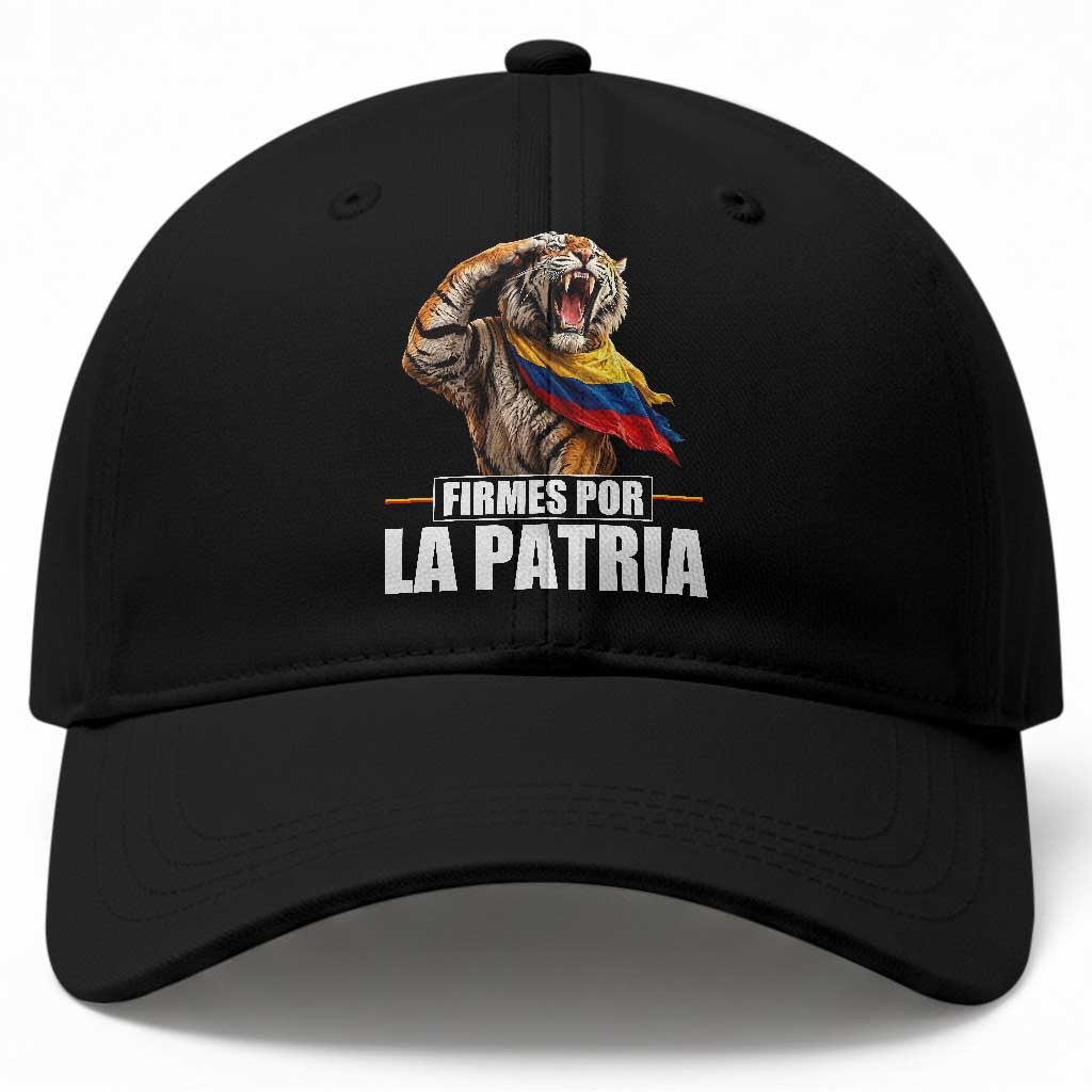 Firmes Por La Patria Colombian Pride Baseball Cap Roaring Saluting Tiger Patriotic Colombia Heritage Flag