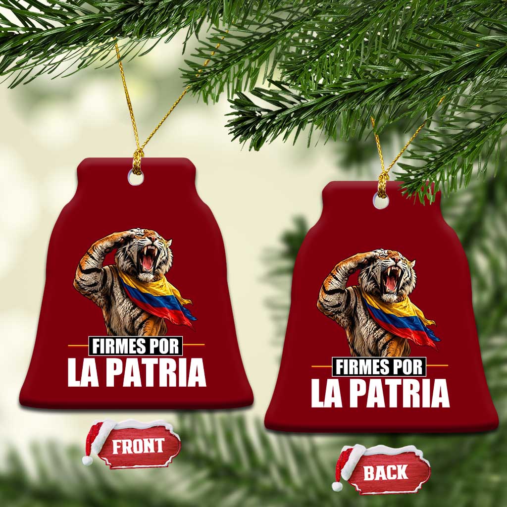 Firmes Por La Patria Colombian Pride Ceramic Ornament Roaring Saluting Tiger Patriotic Colombia Heritage Flag