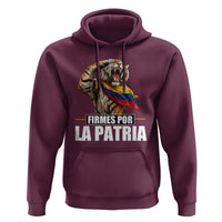 Firmes Por La Patria Colombian Pride Hoodie Roaring Saluting Tiger Patriotic Colombia Heritage Flag
