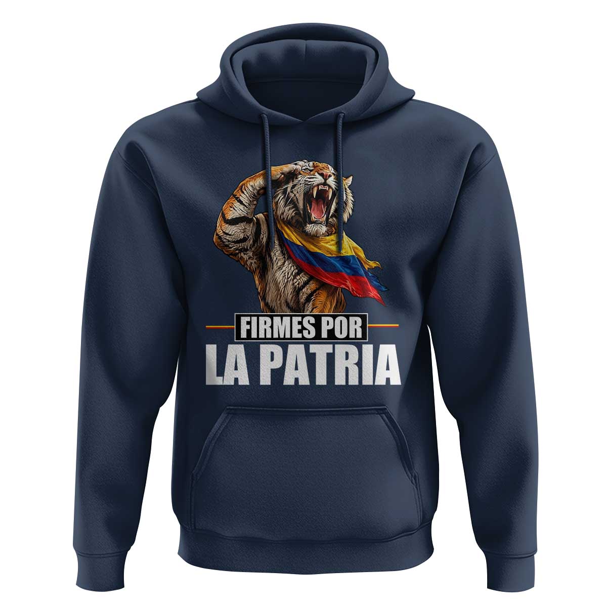 Firmes Por La Patria Colombian Pride Hoodie Roaring Saluting Tiger Patriotic Colombia Heritage Flag