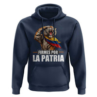 Firmes Por La Patria Colombian Pride Hoodie Roaring Saluting Tiger Patriotic Colombia Heritage Flag