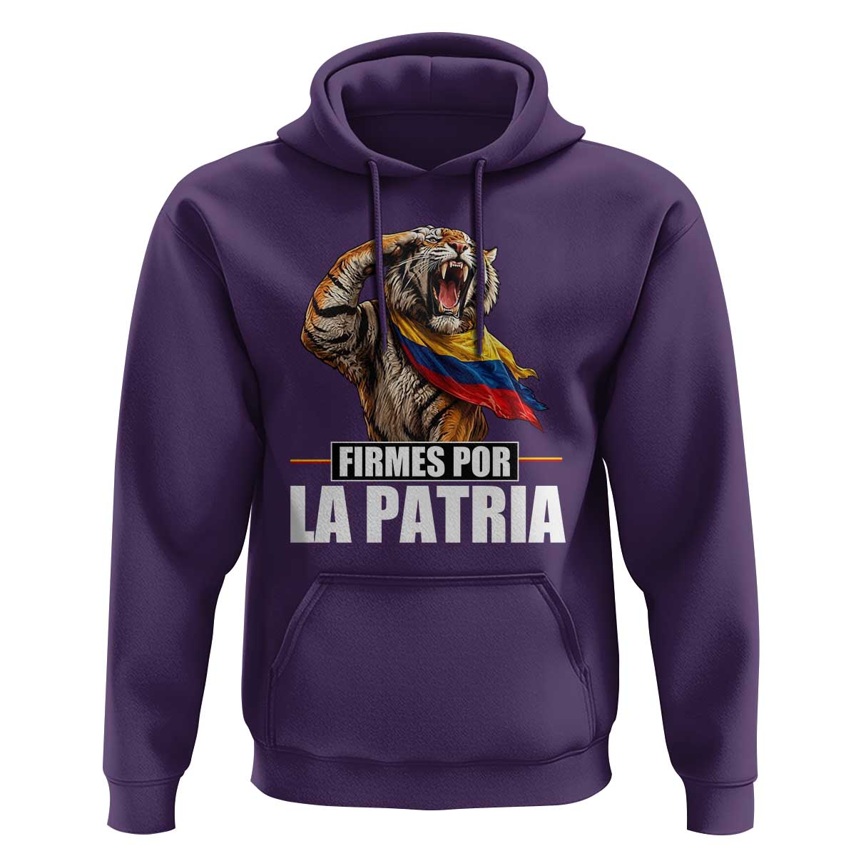 Firmes Por La Patria Colombian Pride Hoodie Roaring Saluting Tiger Patriotic Colombia Heritage Flag