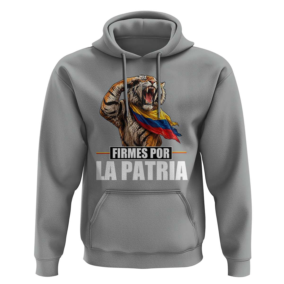 Firmes Por La Patria Colombian Pride Hoodie Roaring Saluting Tiger Patriotic Colombia Heritage Flag