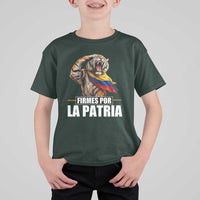 Firmes Por La Patria Colombian Pride T Shirt For Kid Roaring Saluting Tiger Patriotic Colombia Heritage Flag