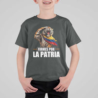 Firmes Por La Patria Colombian Pride T Shirt For Kid Roaring Saluting Tiger Patriotic Colombia Heritage Flag