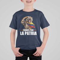 Firmes Por La Patria Colombian Pride T Shirt For Kid Roaring Saluting Tiger Patriotic Colombia Heritage Flag