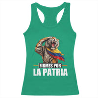 Firmes Por La Patria Colombian Pride Racerback Tank Top Roaring Saluting Tiger Patriotic Colombia Heritage Flag