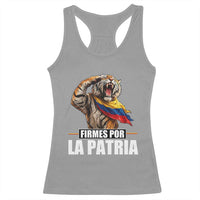 Firmes Por La Patria Colombian Pride Racerback Tank Top Roaring Saluting Tiger Patriotic Colombia Heritage Flag