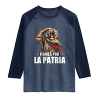 Firmes Por La Patria Colombian Pride Raglan Shirt Roaring Saluting Tiger Patriotic Colombia Heritage Flag