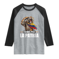 Firmes Por La Patria Colombian Pride Raglan Shirt Roaring Saluting Tiger Patriotic Colombia Heritage Flag