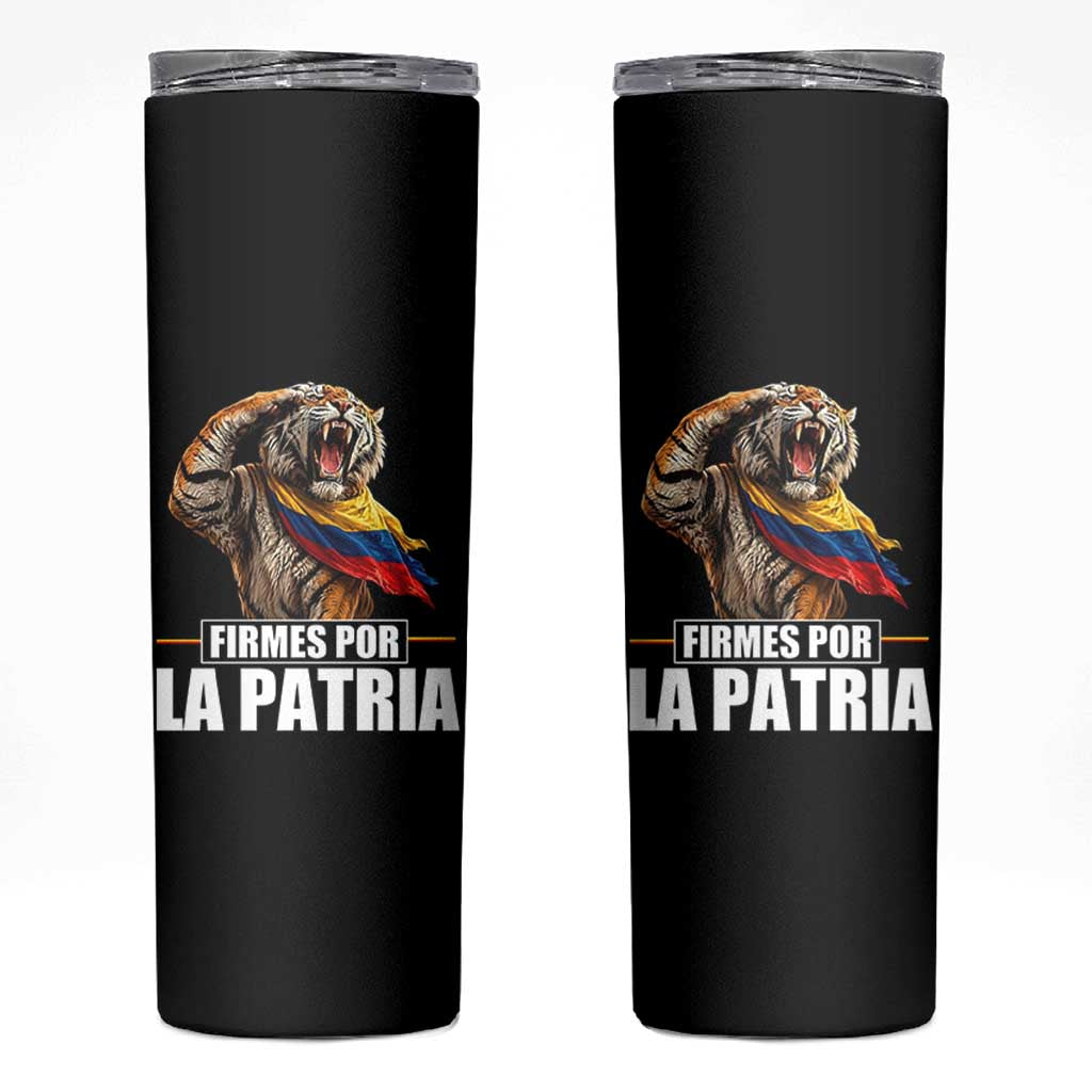 Firmes Por La Patria Colombian Pride Skinny Tumbler Roaring Saluting Tiger Patriotic Colombia Heritage Flag