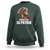Firmes Por La Patria Colombian Pride Sweatshirt Roaring Saluting Tiger Patriotic Colombia Heritage Flag