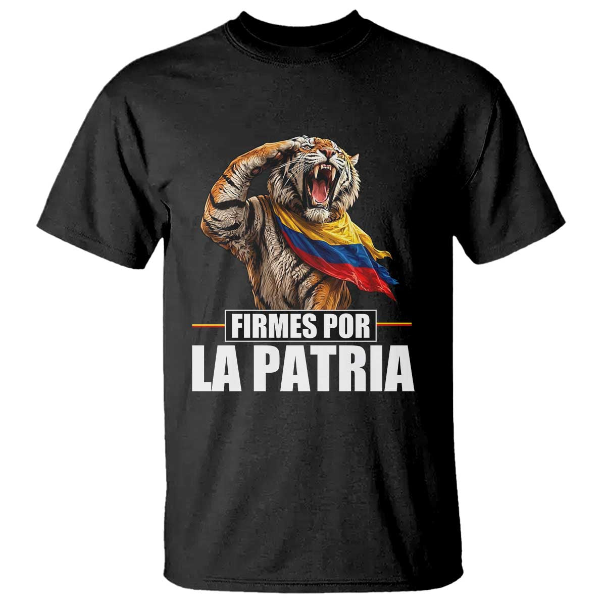 Firmes Por La Patria Colombian Pride T Shirt Roaring Saluting Tiger Patriotic Colombia Heritage Flag