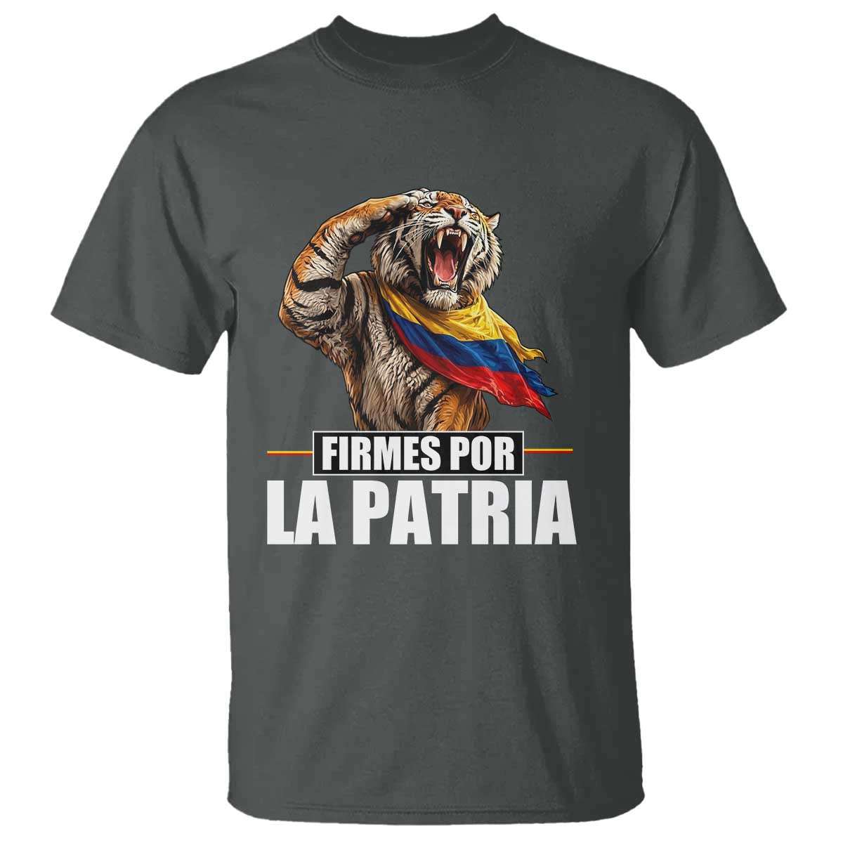 Firmes Por La Patria Colombian Pride T Shirt Roaring Saluting Tiger Patriotic Colombia Heritage Flag