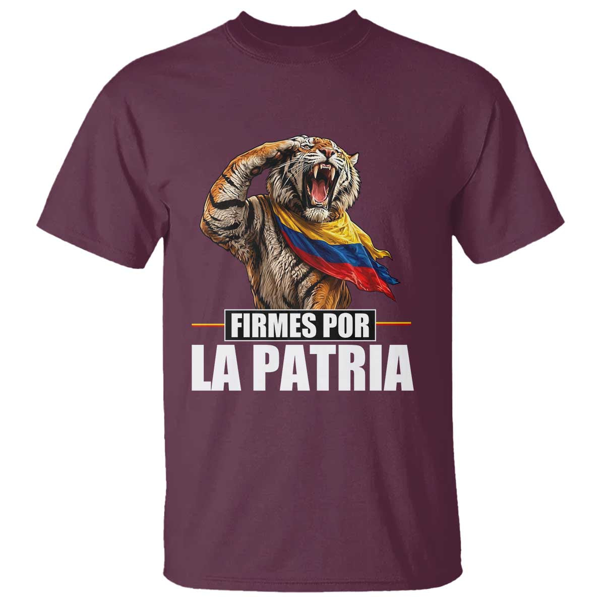 Firmes Por La Patria Colombian Pride T Shirt Roaring Saluting Tiger Patriotic Colombia Heritage Flag