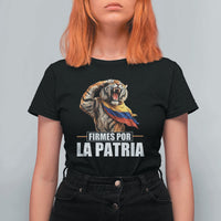 Firmes Por La Patria Colombian Pride T Shirt For Women Roaring Saluting Tiger Patriotic Colombia Heritage Flag