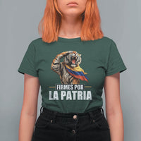 Firmes Por La Patria Colombian Pride T Shirt For Women Roaring Saluting Tiger Patriotic Colombia Heritage Flag