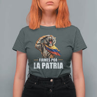 Firmes Por La Patria Colombian Pride T Shirt For Women Roaring Saluting Tiger Patriotic Colombia Heritage Flag