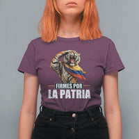 Firmes Por La Patria Colombian Pride T Shirt For Women Roaring Saluting Tiger Patriotic Colombia Heritage Flag