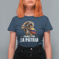 Firmes Por La Patria Colombian Pride T Shirt For Women Roaring Saluting Tiger Patriotic Colombia Heritage Flag