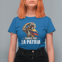 Firmes Por La Patria Colombian Pride T Shirt For Women Roaring Saluting Tiger Patriotic Colombia Heritage Flag