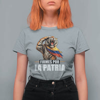 Firmes Por La Patria Colombian Pride T Shirt For Women Roaring Saluting Tiger Patriotic Colombia Heritage Flag