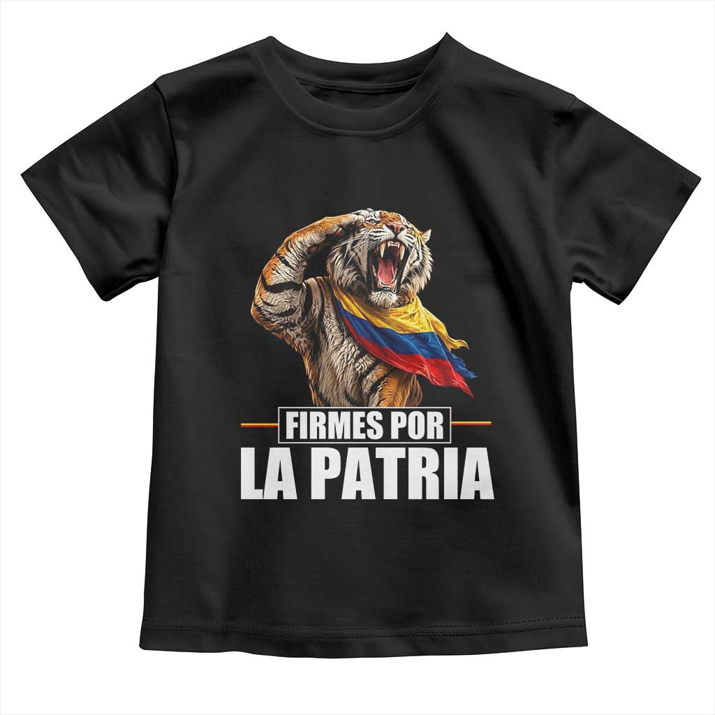 Firmes Por La Patria Colombian Pride Toddler T Shirt Roaring Saluting Tiger Patriotic Colombia Heritage Flag