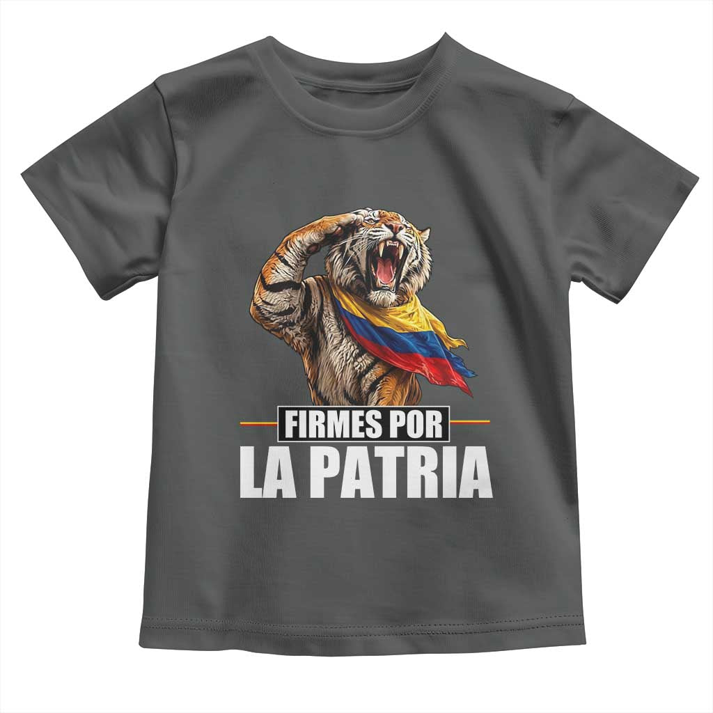 Firmes Por La Patria Colombian Pride Toddler T Shirt Roaring Saluting Tiger Patriotic Colombia Heritage Flag