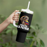 Firmes Por La Patria Colombian Pride Tumbler With Handle Roaring Saluting Tiger Patriotic Colombia Heritage Flag