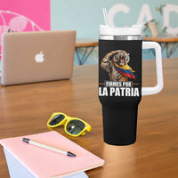 Firmes Por La Patria Colombian Pride Tumbler With Handle Roaring Saluting Tiger Patriotic Colombia Heritage Flag
