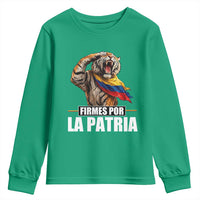 Firmes Por La Patria Colombian Pride Youth Sweatshirt Roaring Saluting Tiger Patriotic Colombia Heritage Flag