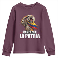 Firmes Por La Patria Colombian Pride Youth Sweatshirt Roaring Saluting Tiger Patriotic Colombia Heritage Flag