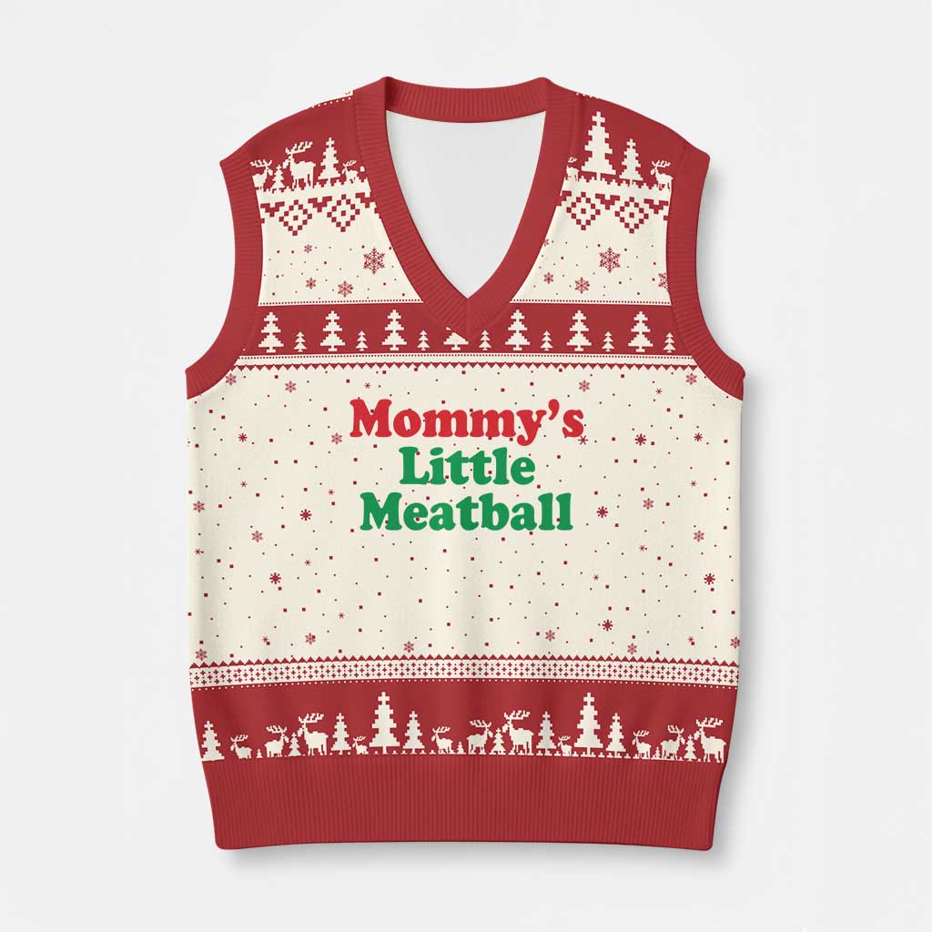 Mommy's Little Meatball V-Neck Knit Sweater Vest Funny Italian Family Baby Humor - Wonder Print Shop