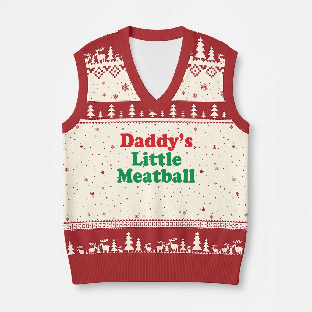 Daddy's Little Meatball V-Neck Knit Sweater Vest Funny Italian Family Baby Humor - Wonder Print Shop