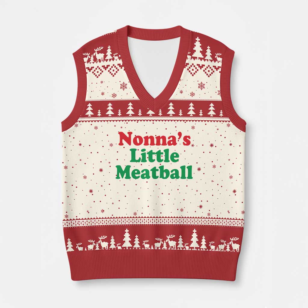 Nonna's Little Meatball V-Neck Knit Sweater Vest Funny Italian Family Baby Humor - Wonder Print Shop